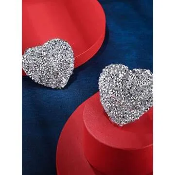 Hercicy Rhinestone Pasties Breast Covers Adhesive Pasties Glitter Breast Covers Reusable Stickers Bra Covers for Women(Silver,Heart Style)