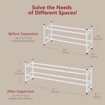 Tajsoon Expandable Shoe Rack for Closet 2 Tier, 28“-41“ Adjustable & Stackable Shoe Shelf Storage, Metal Shoe Rack Organizer for Front Door Entrance, Closet, Garage, Entryway, White