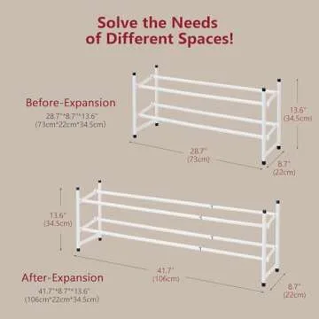 Tajsoon Expandable Shoe Rack for Closet 2 Tier, 28“-41“ Adjustable & Stackable Shoe Shelf Storage, Metal Shoe Rack Organizer for Front Door Entrance, Closet, Garage, Entryway, White