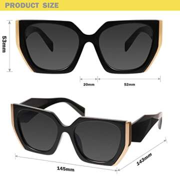 mosanana Square Cat Eye Sunglasses for Women Trendy Black Gold Cateye Rectangle Cool 90s Cute Funky Fashion 2022 Ladies 70s Retro Vintage Youth Chunky Baddie Stylish Sharp Pointed Unique 80s COCO