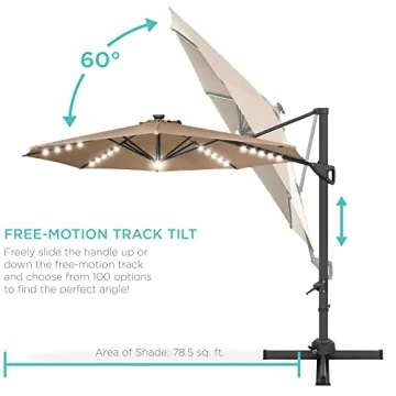 Stylish 10ft Solar LED Cantilever Patio Umbrella
