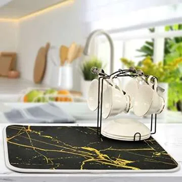 Elegant Marble Dish Drying Mat for Kitchen Counter