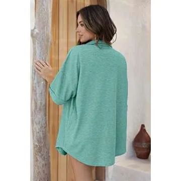 Ekouaer Waffle Knit Lounge Sets for Women Short Sleeve Pajamas Button Down Pjs Oversized Loungewear Shorts Set Mint Green
