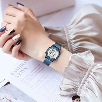 TIMEURE Women's Step Counter Pedometer Watch Crystal Stone, No App, No Charging Needed for Step, Calorie, Distance Tracking, Alarm, Countdown Timer, TU-2401 (Crystal Blue)