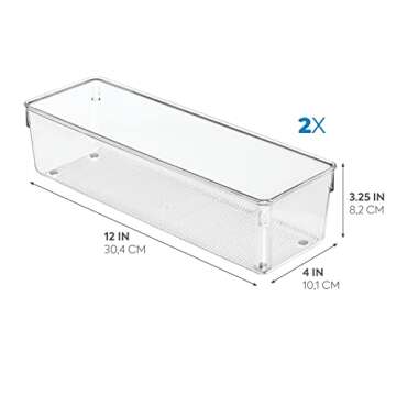 iDesign Utensil Holder and Silverware Organizer for Kitchen Utensils and Countertop Storage, The Linus Collection – Set of 2, 4" x 12" x 3", Clear