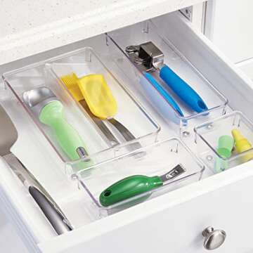 iDesign Utensil Holder and Silverware Organizer for Kitchen Utensils and Countertop Storage, The Linus Collection – Set of 2, 4" x 12" x 3", Clear