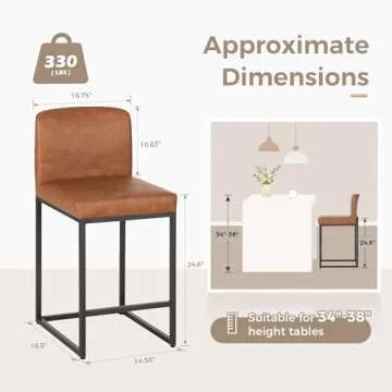 MAISON ARTS Bar Stools Set of 4, 24 Inch Counter Height Barstools with Back, Modern Upholstered Faux...