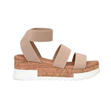 CUSHIONAIRE Naomi Cork Wedge Sandals for Women – Soft Stretch Straps Comfortable Platform Sandals ...