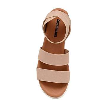 CUSHIONAIRE Naomi Cork Wedge Sandals for Women – Soft Stretch Straps Comfortable Platform Sandals for Women with Memory Foam Insole, Wide Widths Available, NUDE 8.5