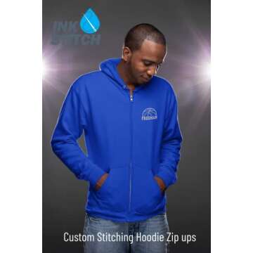 Custom INK STITCH Hoodie - Unisex Zip Up Jacket Black