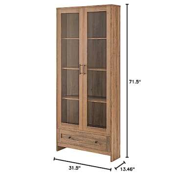 Home Source 71.5" Tall Kitchen Pantry Storage Cabinet with Glass Doors and Shelves, Corner Cabinet O...