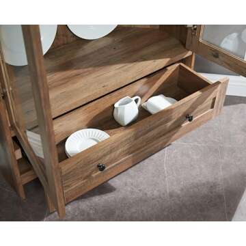 Home Source 71.5" Tall Kitchen Pantry Storage Cabinet with Glass Doors and Shelves, Corner Cabinet Organizer with Drawers for Kitchen, Farmhouse, Living Room, Reclaimed Barnwood