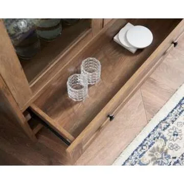 Home Source 71.5" Tall Kitchen Pantry Storage Cabinet with Glass Doors and Shelves, Corner Cabinet Organizer with Drawers for Kitchen, Farmhouse, Living Room, Reclaimed Barnwood