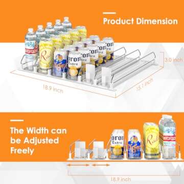 Minicloss Drink Organizer for Fridge,Fridge Organization,Soda Can Organizer,Spring Loaded Beverage Storage (6 Row, White)