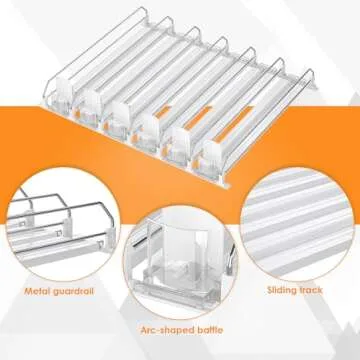 Minicloss Drink Organizer for Fridge,Fridge Organization,Soda Can Organizer,Spring Loaded Beverage Storage (6 Row, White)