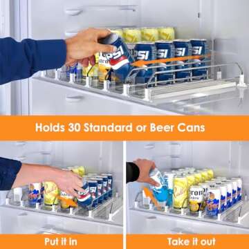 Minicloss Drink Organizer for Fridge,Fridge Organization,Soda Can Organizer,Spring Loaded Beverage Storage (6 Row, White)