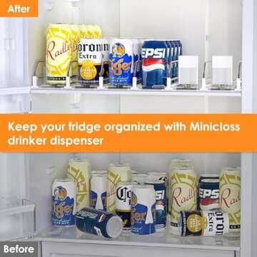 Minicloss Drink Organizer for Fridge,Fridge Organization,Soda Can Organizer,Spring Loaded Beverage Storage (6 Row, White)
