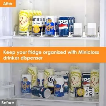 Minicloss Drink Organizer for Fridge,Fridge Organization,Soda Can Organizer,Spring Loaded Beverage Storage (6 Row, White)