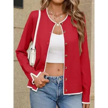 MEROKEETY Women's 2024 Fall Long Sleeve Lightweight Cardigan Sweaters Casual Crew Neck Button Trendy...