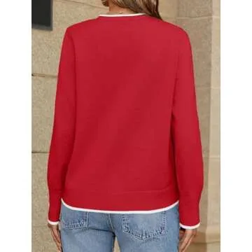 MEROKEETY Women's 2024 Fall Long Sleeve Lightweight Cardigan Sweaters Casual Crew Neck Button Trendy Knit Tops, Red, Medium