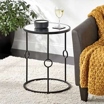 mDesign Round Metal Side/End Table with Decorative Legs, in-Lay Top, Home Decor Accent Furniture for...
