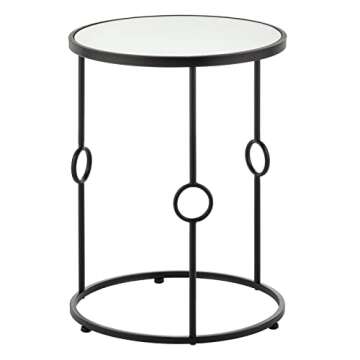 mDesign Round Metal Side/End Table with Decorative Legs, in-Lay Top, Home Decor Accent Furniture for Living Room, Bedroom - Matte Black/Mirror