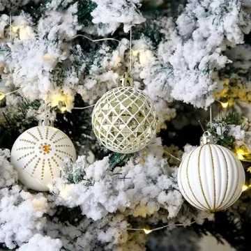 30PCS Christmas Balls Ornaments,60MM Gold&White Painted Shatterproof Festive Wedding Hanging Ornaments Christmas Tree Decoration