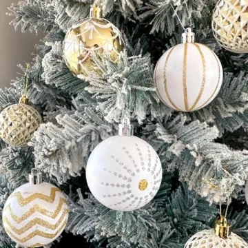 30PCS Christmas Balls Ornaments,60MM Gold&White Painted Shatterproof Festive Wedding Hanging Ornaments Christmas Tree Decoration