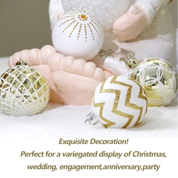 30PCS Christmas Balls Ornaments,60MM Gold&White Painted Shatterproof Festive Wedding Hanging Ornaments Christmas Tree Decoration