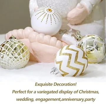 30PCS Christmas Balls Ornaments,60MM Gold&White Painted Shatterproof Festive Wedding Hanging Ornaments Christmas Tree Decoration