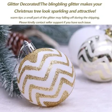 30PCS Christmas Balls Ornaments,60MM Gold&White Painted Shatterproof Festive Wedding Hanging Ornaments Christmas Tree Decoration