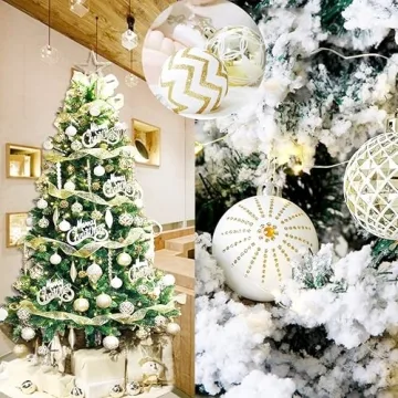 30PCS Christmas Balls Ornaments,60MM Gold&White Painted Shatterproof Festive Wedding Hanging Ornaments Christmas Tree Decoration