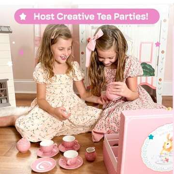 Jewelkeeper Tea Set for Little Girls - 14-Piece Porcelain Tea Party Set - Childs Pink Tea Set Includ...