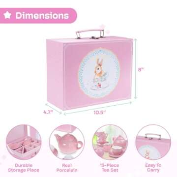 Jewelkeeper Porcelain Tea Set - Kids Pink Tea Party Set