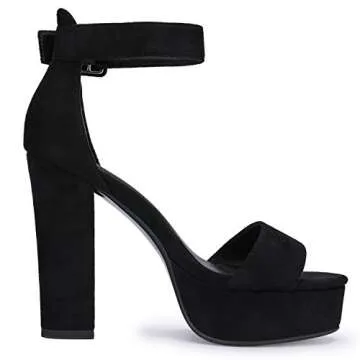 IDIFU IN5 Sabrina Black Heels Platform Heels Block Heels Chunky High Heeled Sandals for Women Sexy Ankle Strap Heels Wedding Party Dress Shoes Open Toe Heels(Black Suede 5.5)