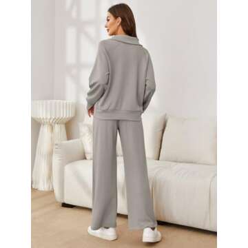 Glamaker Womens 2 Piece Outfits Sweatsuit Set Oversized Half Zip Sweatsuits Wide Leg Sweatpants Lounge Sets Tracksuit Grey M