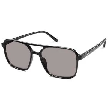 SOJOS Trendy Vintage Aviator Square Sunglasses For Womens Mens Retro 70s UV400 Women Sun Glasses SJ2327 Black Grey