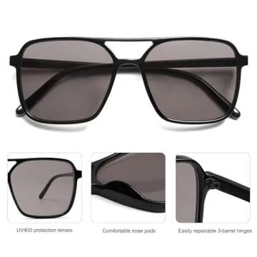 SOJOS Trendy Vintage Aviator Square Sunglasses For Womens Mens Retro 70s UV400 Women Sun Glasses SJ2327 Black Grey