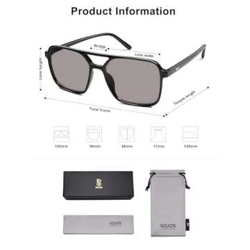 SOJOS Trendy Vintage Aviator Square Sunglasses For Womens Mens Retro 70s UV400 Women Sun Glasses SJ2327 Black Grey