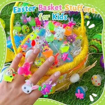 AIVEI Easter Egg Fillers Light Up Rings - 28-Piece Glow in the Dark Party Favors, Easter Basket Stuffers Toys Gifts for Kids Teens Girls Boys