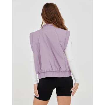 SKIKYAN Women Quilted Puffer Vest Button Down Scrunch Sleeveless Winter Stand Collar Padded Gilet with Pockets(Purple-M)