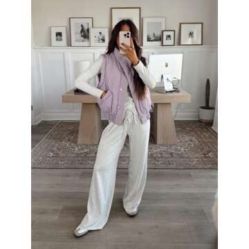 SKIKYAN Women Quilted Puffer Vest Button Down Scrunch Sleeveless Winter Stand Collar Padded Gilet with Pockets(Purple-M)