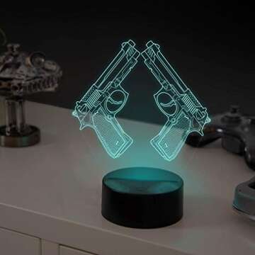 YTDZLTD Creative 3D Pistol Lamp Night Light 16 Colors Changing USB Powered Remote Control Touch Switch Decor Lamp Optical Illusion LED Table Desk Lamp