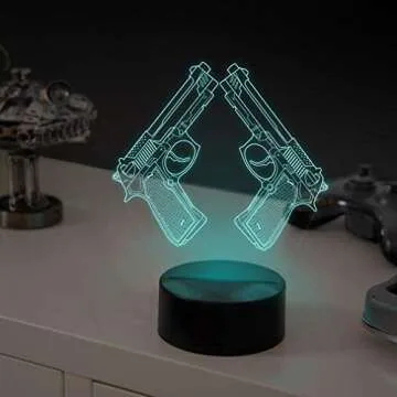 YTDZLTD Creative 3D Pistol Lamp Night Light 16 Colors Changing USB Powered Remote Control Touch Switch Decor Lamp Optical Illusion LED Table Desk Lamp