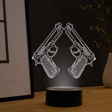 YTDZLTD Creative 3D Pistol Lamp Night Light 16 Colors Changing USB Powered Remote Control Touch Switch Decor Lamp Optical Illusion LED Table Desk Lamp