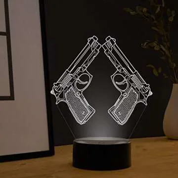 YTDZLTD Creative 3D Pistol Lamp Night Light 16 Colors Changing USB Powered Remote Control Touch Switch Decor Lamp Optical Illusion LED Table Desk Lamp