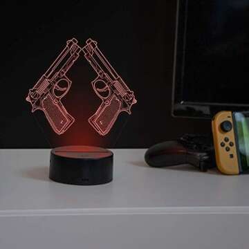 YTDZLTD Creative 3D Pistol Lamp Night Light 16 Colors Changing USB Powered Remote Control Touch Switch Decor Lamp Optical Illusion LED Table Desk Lamp