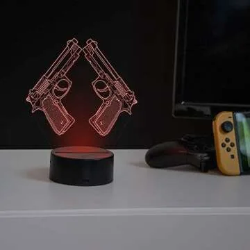 YTDZLTD Creative 3D Pistol Lamp Night Light 16 Colors Changing USB Powered Remote Control Touch Switch Decor Lamp Optical Illusion LED Table Desk Lamp