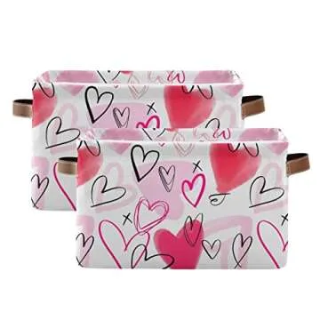 Happy Valentine's Day Pink Love Storage Basket Fabric Laundry Baskets Red Heart Storage Boxes Organi...