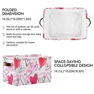 Happy Valentine's Day Pink Love Storage Basket Fabric Laundry Baskets Red Heart Storage Boxes Organizer Bag for Baby Cloth Dog Toy Book Storage Cubes Shelf Closet Bins 16×12×8 Inches